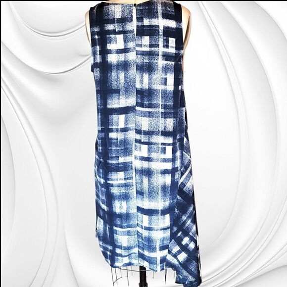 Alfani blue white geometric asymmetrical deconstructed dress - Picture 2 of 6